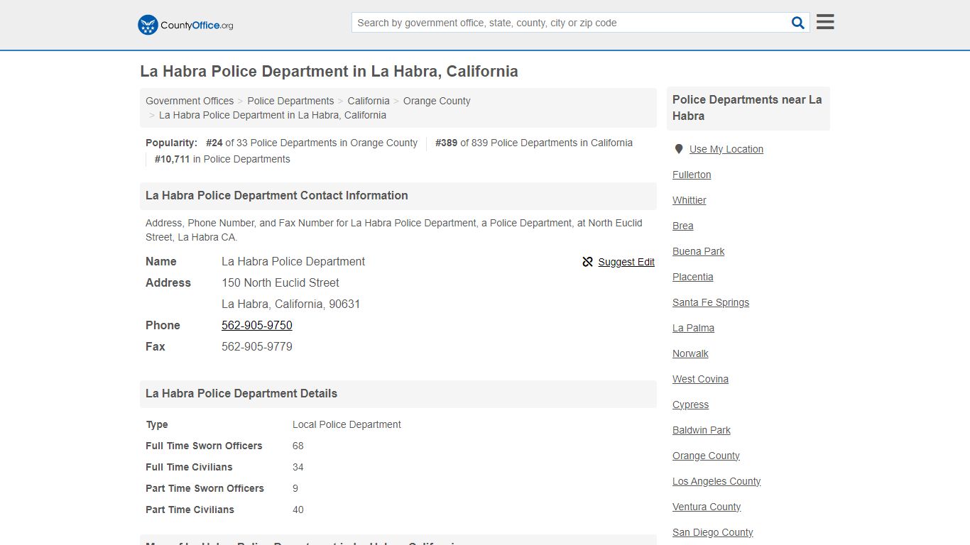 La Habra Police Department - La Habra, CA (Address, Phone, and Fax)